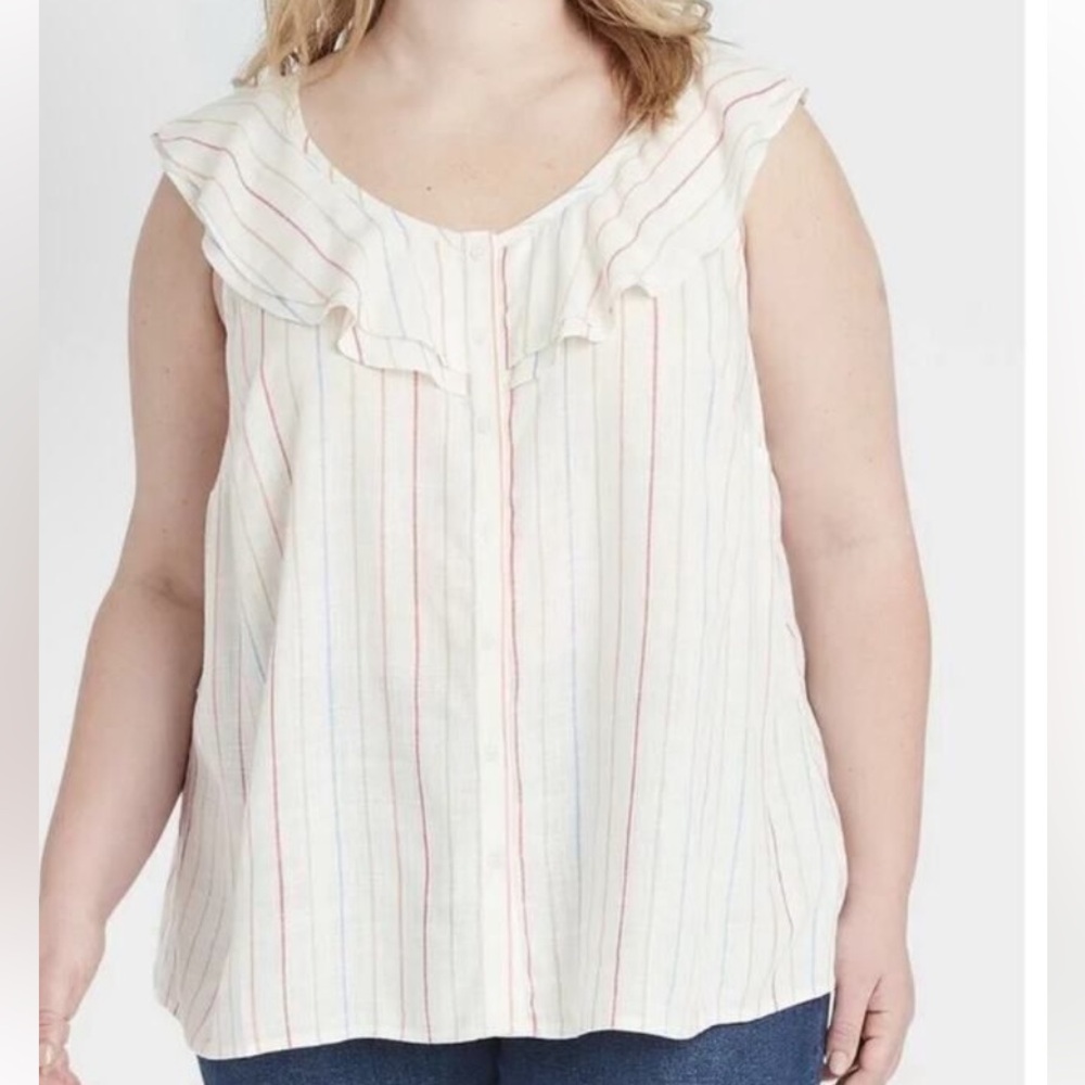 3/$20! Ava & Viv Sleeveless Ruffled Blouse